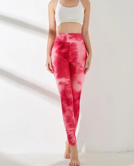 Multi Color Peach Hip Lifting High Waist Tie Dye Yoga Pants