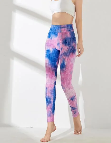 Multi Color Peach Hip Lifting High Waist Tie Dye Yoga Pants