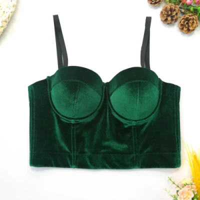 Sexy feminino veludo suspender shapewear verde cor sólida 9 cores underwire almofada no peito roupa interior exterior tubo topo