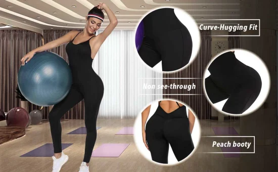 Manga longa com nervuras shapewear roupas de controle de barriga treino yoga bodysuits sem costura uma peça bodycon macacões atléticos para mulher